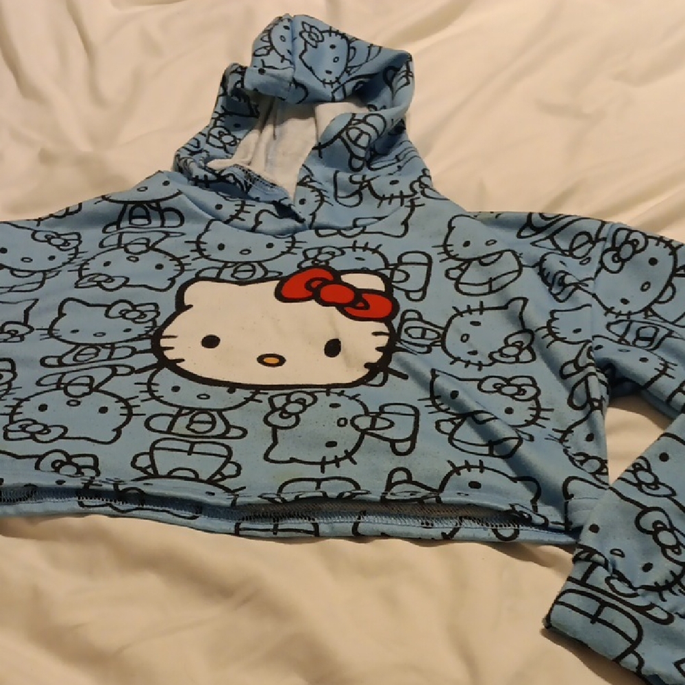 Sanrio Hello Kitty Light Blue Cropped Hoodie with Red Bow